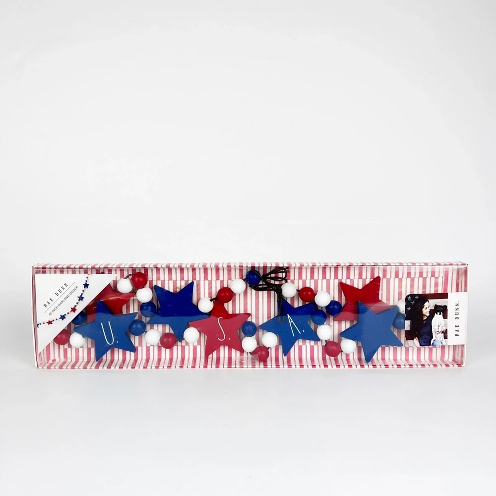 Set of 2 Rae Dunn USA July 4th Red White Blue Stars 45